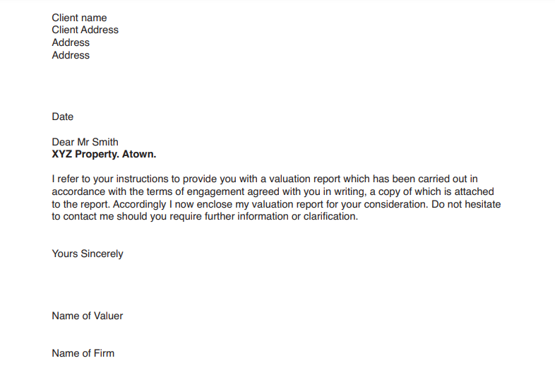 Valuation Report Letter